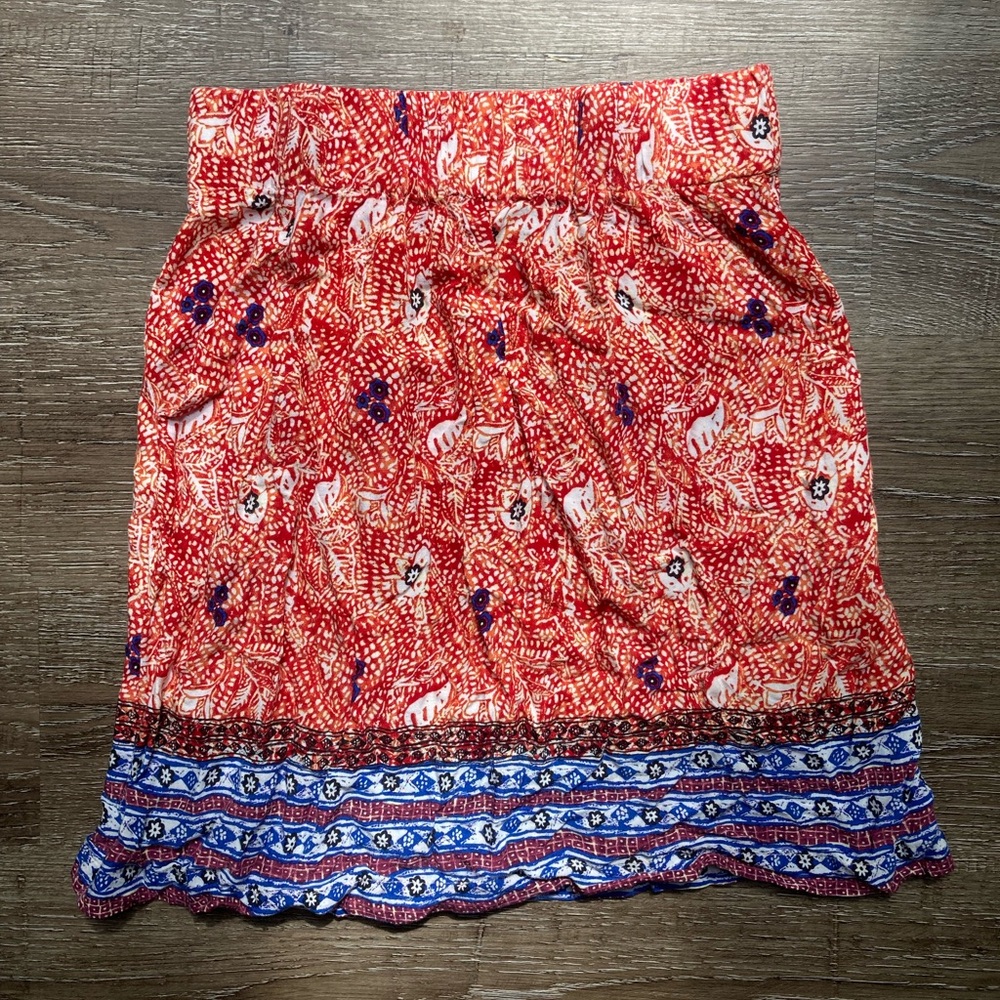 Cabi Red and Blue Floral Printed Mini Skirt Size XS